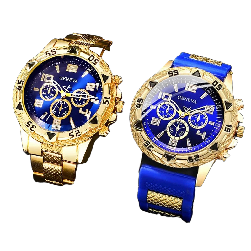 [Vintage Watch Set] 2pcs Men's Quartz Watch Set | Stainless Steel | Casual Watch | Business Watch | Silicone watch
